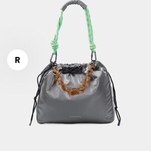 Gray Shoulder Bag with Braided Strap and Chain Detail